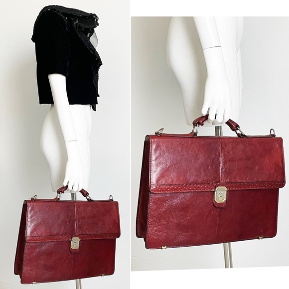 Renwick Canada Briefcase Bag Oxblood Leather Business Bag Vintage Luxe Rare - Picture 4 of 11